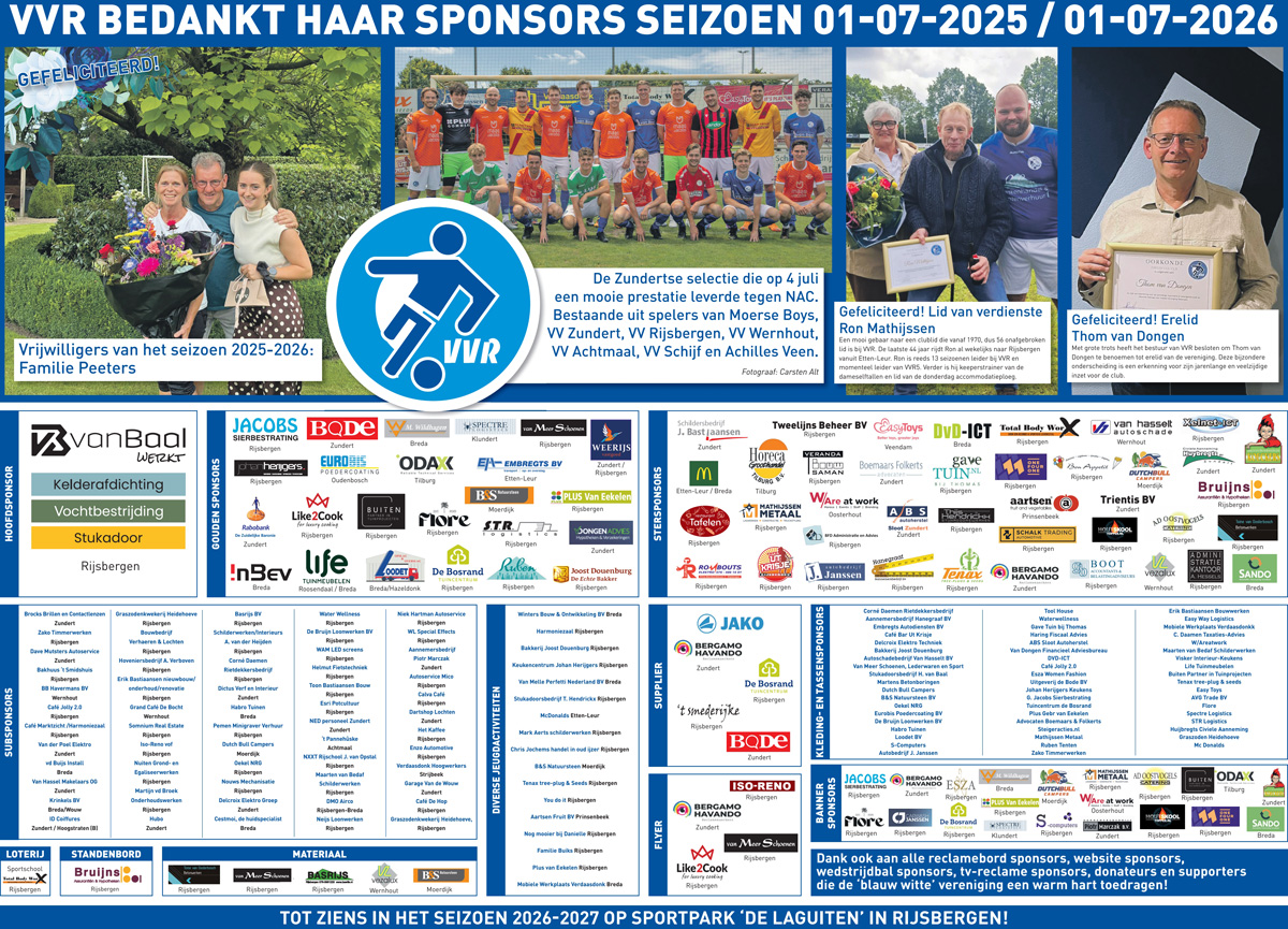 VVR bedankt haar sponsors seizoen 2025-2026